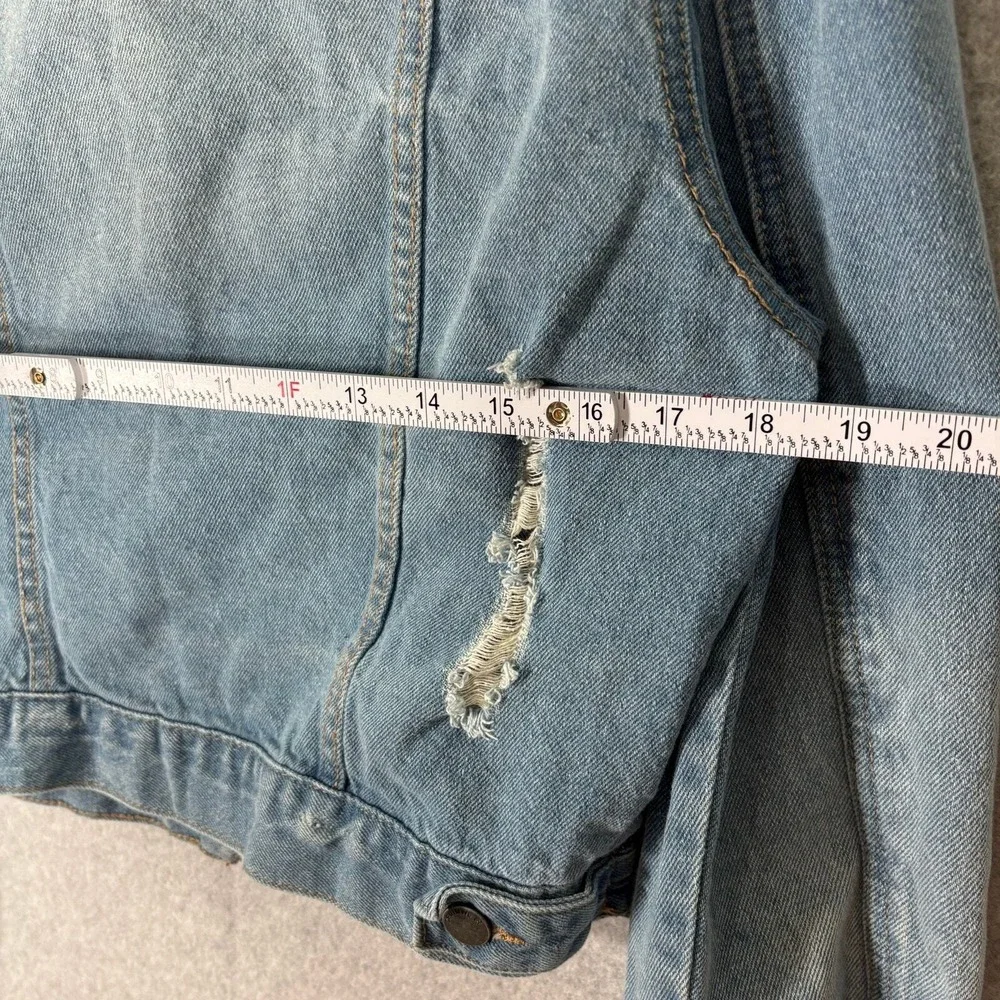 Ashley Vintage Charm Jean Jacket Large Distressed Puff Holes Girly Cute Feminine